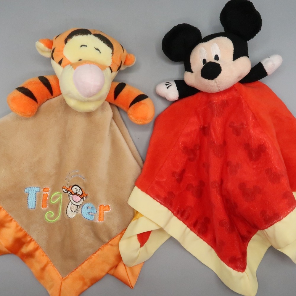 Disney Baby Tigger Orange & Mickey Lovey Blanket Satin Trim Teether Lovey lot